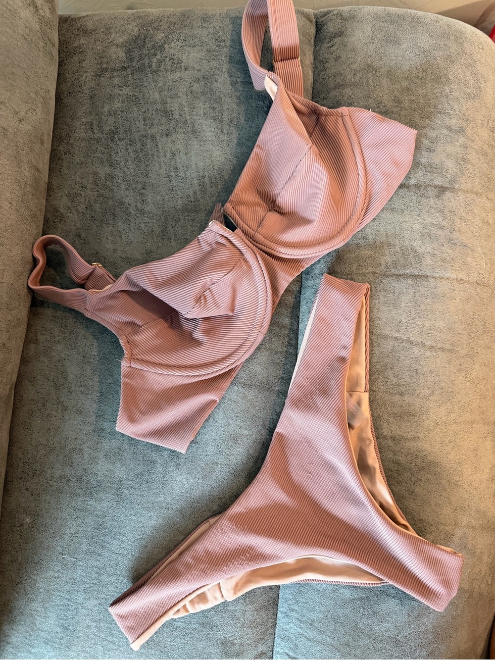 Beach Babe Swimwear Ribbed Dusty Rose Underwire Bikini Top & High-Cut Bottom